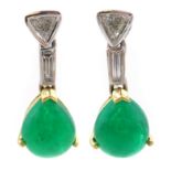 Pair of 18ct gold trillion and baguette cut diamond and jade pendant ear-rings Condition