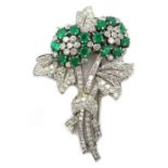 Emerald and diamond posy hair pin, diamonds approx 5 carat, emeralds approx 2.