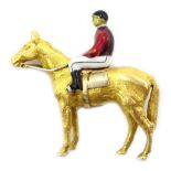 Gold and enamel racehorse brooch, Queen Elizabeth II colours,