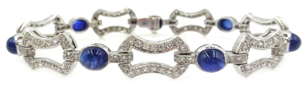 Cabochon sapphire and diamond open link 18ct white gold bracelet Condition Report