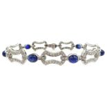 Cabochon sapphire and diamond open link 18ct white gold bracelet Condition Report