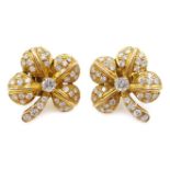 Pair of 18ct gold diamond set clover ear-rings,