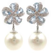 Pair of 18ct white gold pearl,