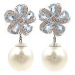 Pair of 18ct white gold pearl,