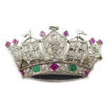 White gold naval crown brooch set with diamonds,