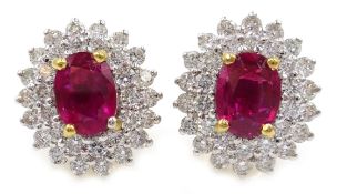 Pair of 18ct gold ruby and diamond cluster stud ear-rings, rubies approx 2.