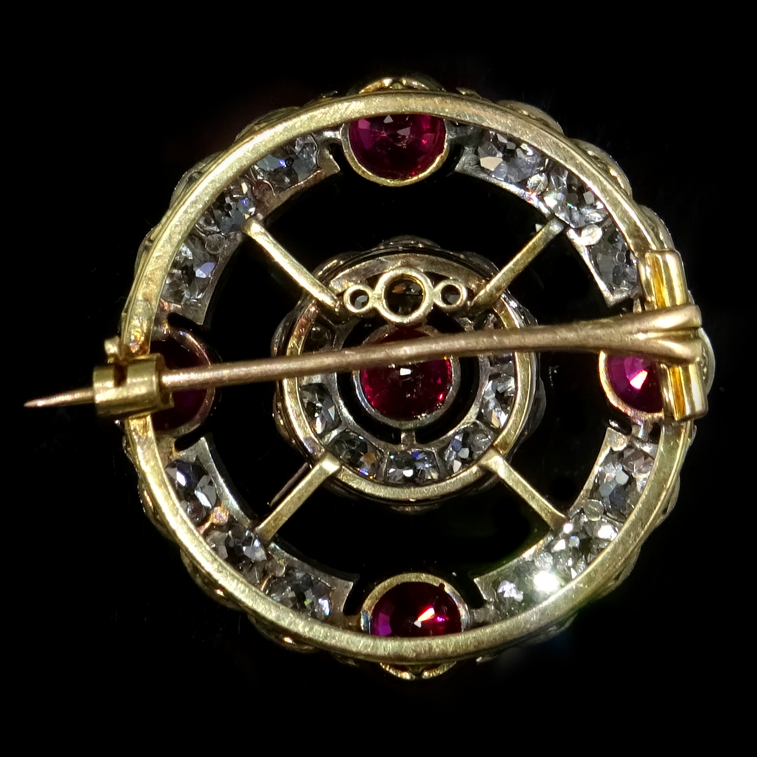 Ruby and diamond circular brooch with cluster centre, rubies approx 3.4 carat, diamonds approx 4. - Image 3 of 4