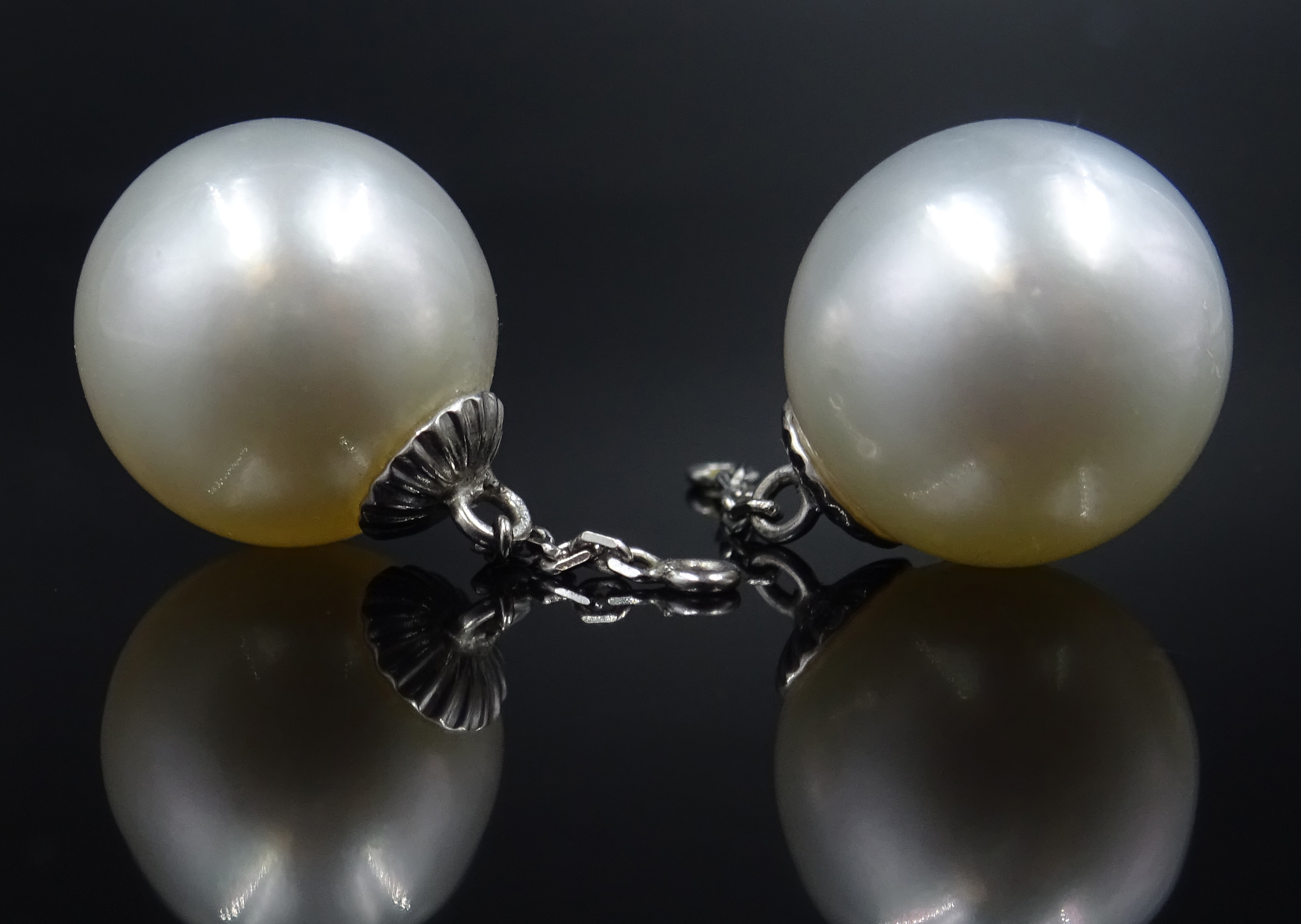 Pair of 18ct white gold pearl, - Image 4 of 5