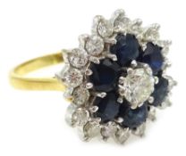 Diamond and sapphire gold cluster ring, hallmarked 18ct Condition Report Approx 6.