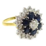 Diamond and sapphire gold cluster ring, hallmarked 18ct Condition Report Approx 6.