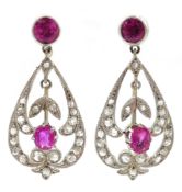 Pair of 18ct white gold ruby and diamond pendant ear-rings Condition Report Gold