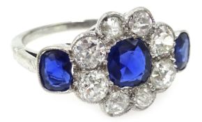 18ct white gold sapphire and diamond rim set cluster ring Condition Report Gold