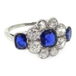 18ct white gold sapphire and diamond rim set cluster ring Condition Report Gold