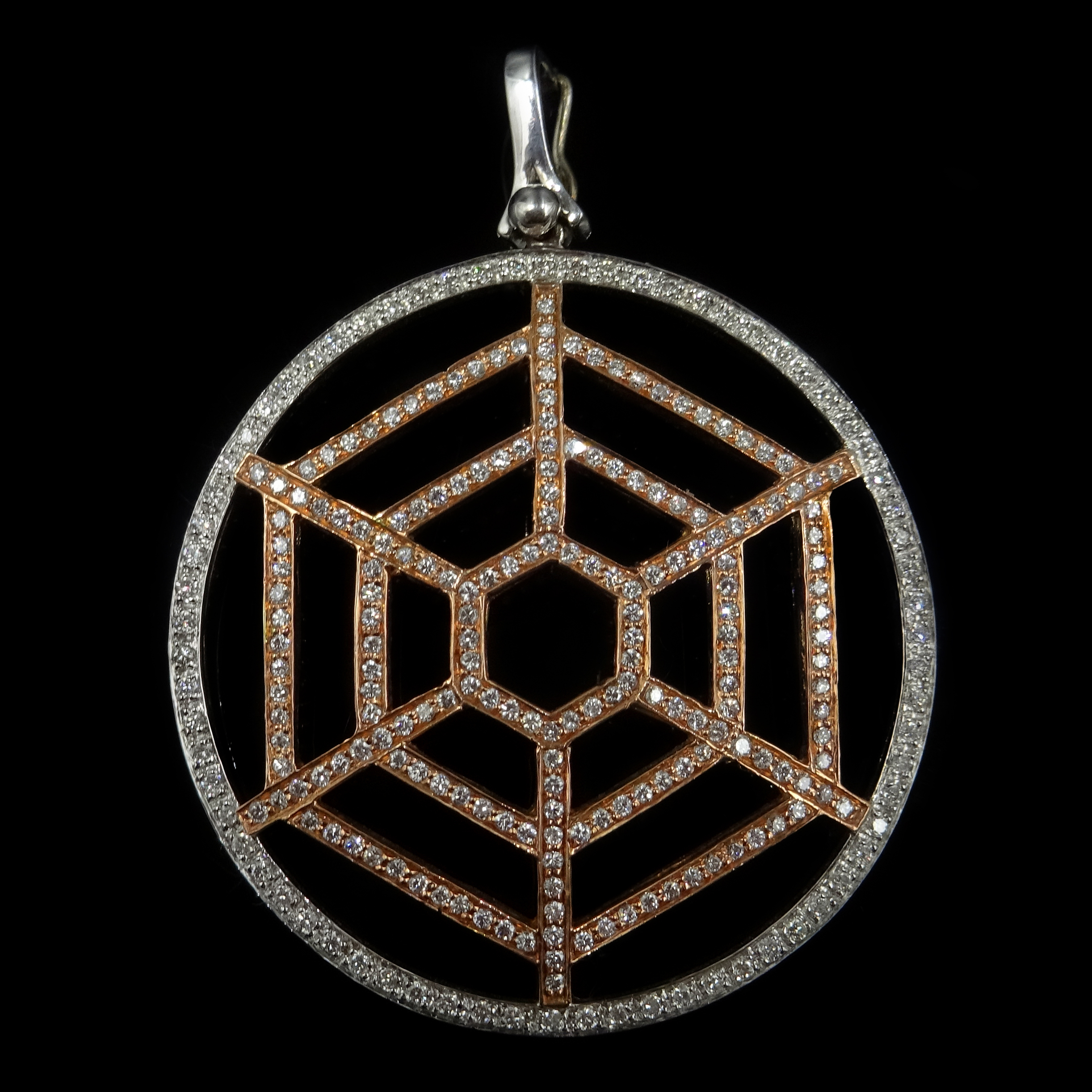 Rose and white gold diamond spider's web pendant, - Image 3 of 3