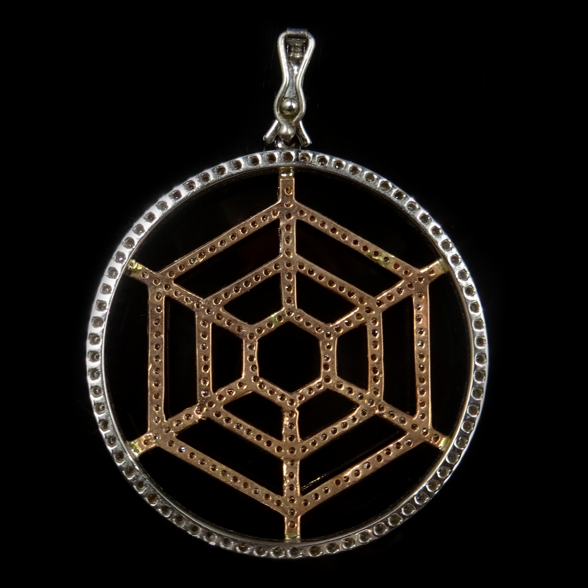 Rose and white gold diamond spider's web pendant, - Image 2 of 3