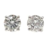 Pair of 18ct white gold diamond stud ear-rings, hallmarked, diamonds approx 2.