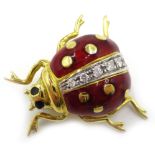 Diamond and red enamel 18ct gold ladybird brooch,