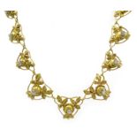 French Art Nouveau 18ct gold diamond set graduating floral necklace,