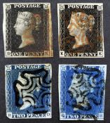 Two Queen Victoria 1d black stamps,