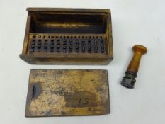 Post Office hand stamper with 'Gravesend' die in original wooden box with complete set of