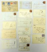 Queen Victoria stamps on covers and pre stamp covers including; imperf penny reds,