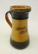 Royal Doulton salt glazed tankard detailed 'Drink Faire, Don`t Swaire 1760' with silver rim,