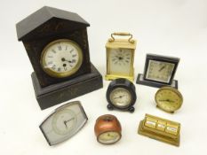 19th century and later clocks including a circular ebony deck clock, Europa desk clock,