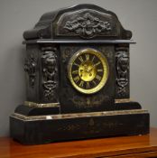 Large 19th century black slate and marble mantle clock,