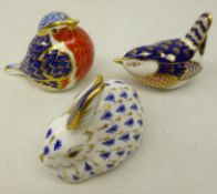 Three Royal Crown Derby paperweights; Robin,