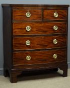 Early 19th century inlaid mahogany bow fronted chest, two short and three long drawers,