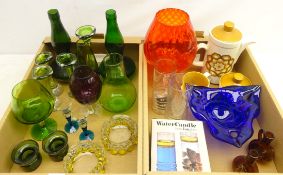 Pair Dansk Designs candle holders, art glass flower shaped bowl, pair Eveglass watercandles,