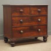 Early 19th century mahogany chest, two short and two long drawers, turned feet, W90cm, H83cm,