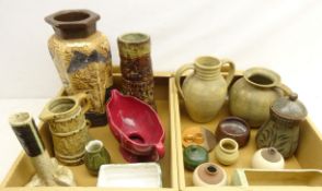 Studio pottery jar and cover inscribed JME, large Bretby haxagonal vase, Hilstonia stoneware jug,
