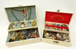 Two jewellery boxes containing costume jewellery including; rings, watches, necklaces,