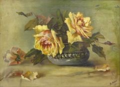 Still Life of Roses, oil on canvas signed and dated 1901 by M Allen 29cm x 39.
