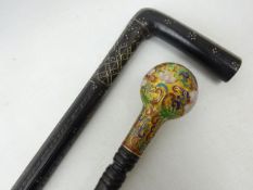 19th/ early 20th century Indian ebonised pique walking stick,
