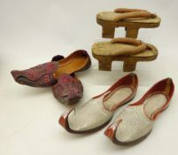 Two pairs of Indian Jutti shoes, leather soles with rounded heel,