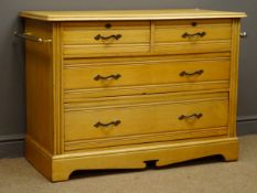 Edwardian ash chest fitted with two short and two long drawers, towel rails either side,