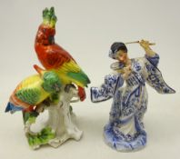19th/ early 20th century Samson group of two Parrots in the Chelsea style with anchor mark,