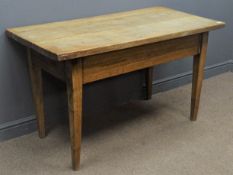 19th century ash farmhouse style rectangular kitchen table, square tapering supports, 129cm x 67cm,
