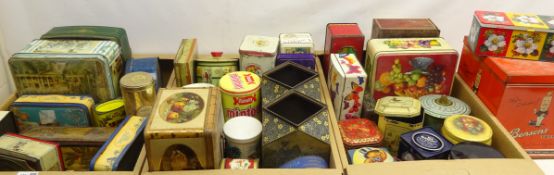 Large collection of vintage advertising tins including Cadbury's, Mintoes, Bensons Toffee, H25cm,