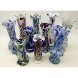 Ten Murano blown glass vases of varying shape and size,