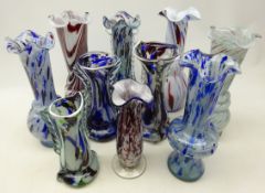 Ten Murano blown glass vases of varying shape and size,