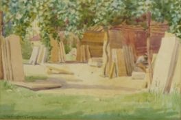 Stonemason's Yard, watercolour signed and dated by Alfred Kedington Morgan 1924,