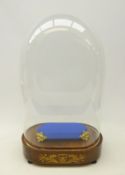 Victorian glass clock dome with rosewood marquetry inlaid oval stand on shaped feet,