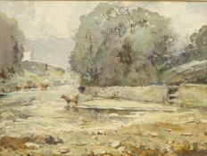 Cattle in a Stream, 19th/20th century watercolour signed with initial JS? 24.