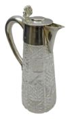 Edwardian silver mounted cut glass claret jug,