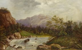 Mountainous and Stream Landscape, oil on canvas signed and dated 1933 by J.