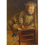 Boy Sat on a Chair Gazing, 19th century watercolour signed with initials A. H.