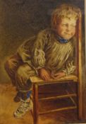 Boy Sat on a Chair Gazing, 19th century watercolour signed with initials A. H.